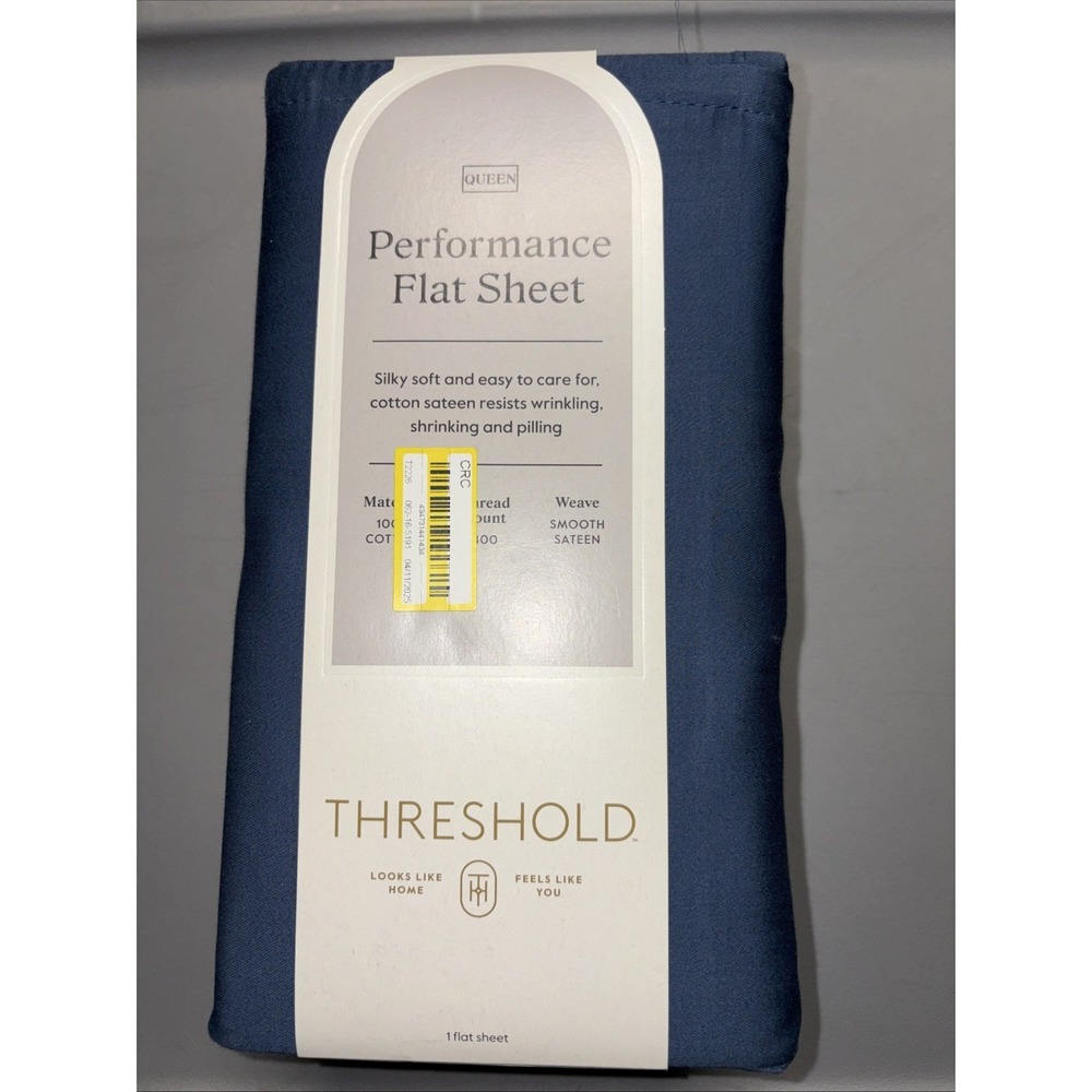 Threshold QUEEN 400 Thread‎ Count Performance Flat Sheet Metallic Blue NEW